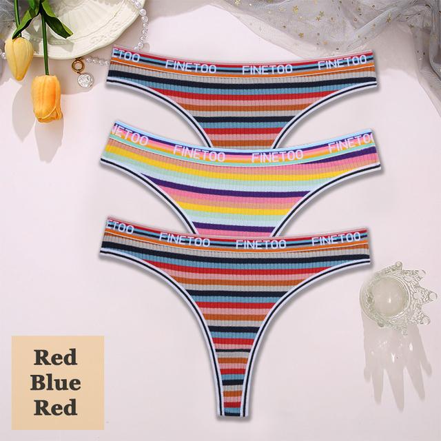 3 STK/sett Fargerike stripete bomull Dametruser Sexy G-String Undertøy Dame Pustende Thong Intimates Undertøy T-Back Truser