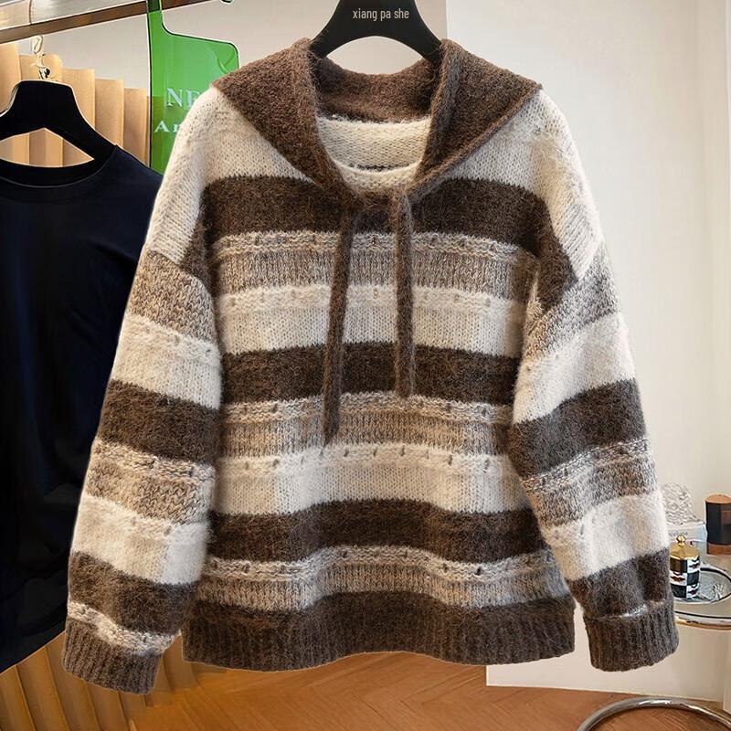 

Women s Round Neck Lamb Wool Blend Loose Knit Sweater One Size