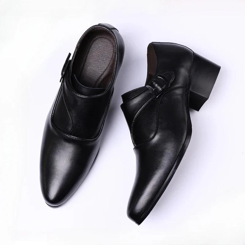 Genuine Leather Men's Shoes Business Men Dress Shoes Incressed 6cm Slip On Pointed Toe Man Oxfords Classic Formal Shoes for Men