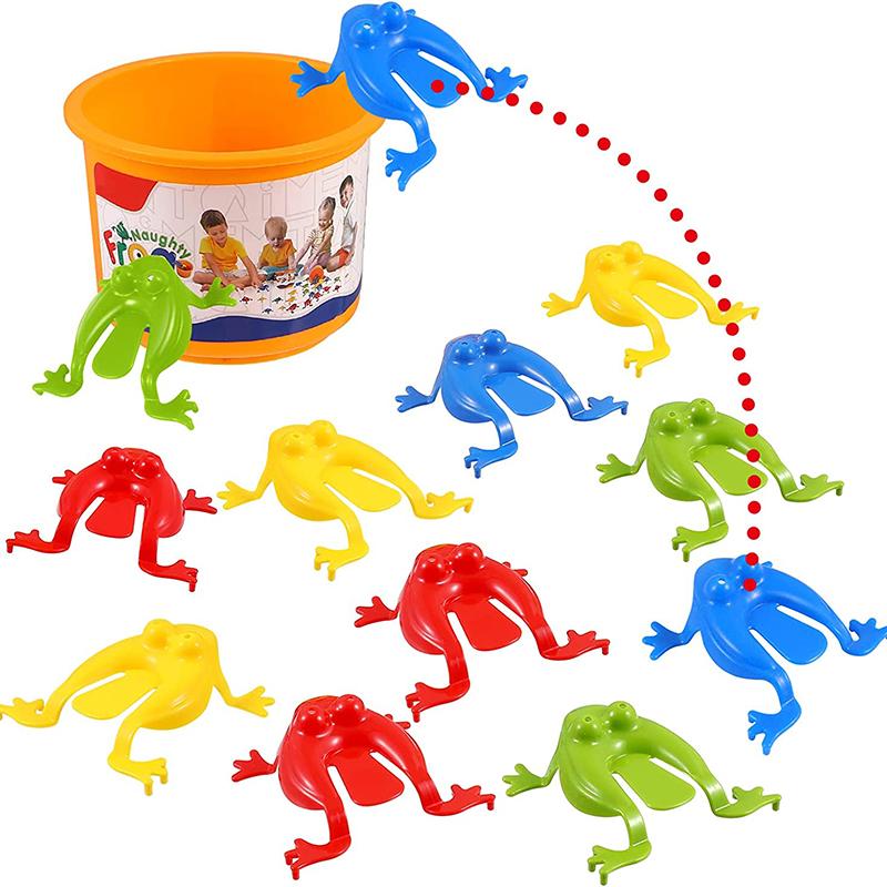 10-60Pcs Jumping Frog with Bucket Bounce Fidget Toys Novelty Assorted Stress Reliever Birthday Gift Boys Girls Party Favor Game