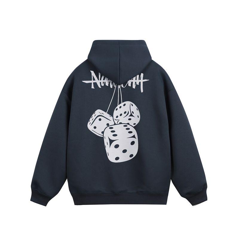 Men's European and American Style Heavyweight Trendy Hip-Hop Street Dice Print Hooded Sweatshirt, Unisex Loose Casual Couple Jacket