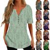 Moda Donna Casual Manica Corta Stampato Scollo a V Bottoni Top Largo