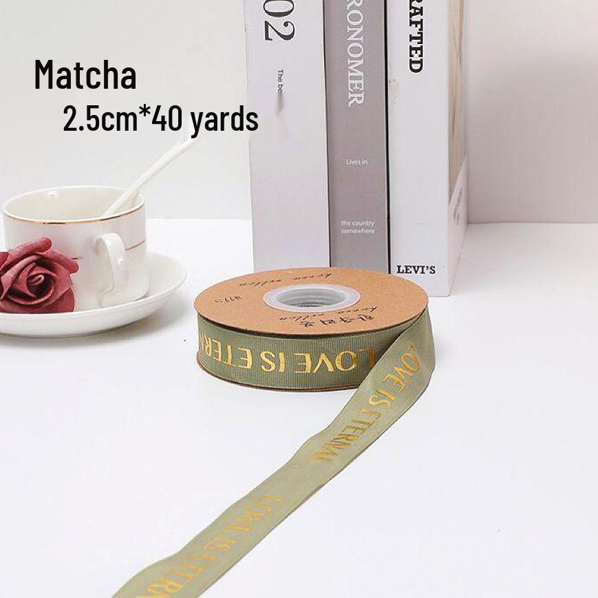 English Hot Stamping Ribbed Ribbon - 2.5cm Silk Bow for Gift, Cake, and Flower Packaging
