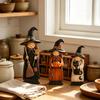 Spooky Halloween Party Table Centerpieces Wooden Witch Ornament, Retro Figurine with Broom/Pumpkin/Black Hand Painted Black Cat Cat, Creative Tabletop