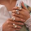 Korean Women's Shell Pearl Rhinestone Ring, Titanium Steel, 18K Gold Plated, Internet Celebrity Style