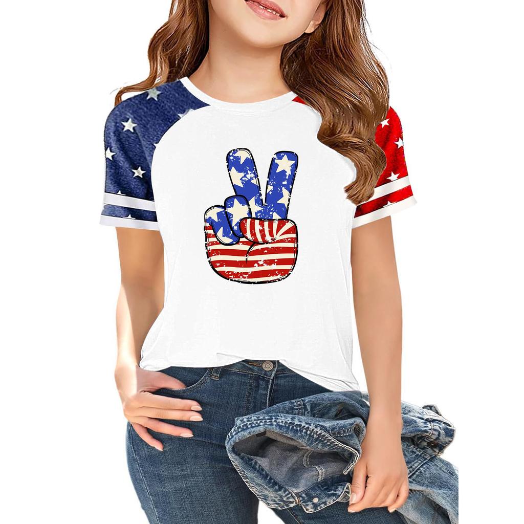 Children's Independence Day Printed Round Neck Short Sleeved Casual T-shirt