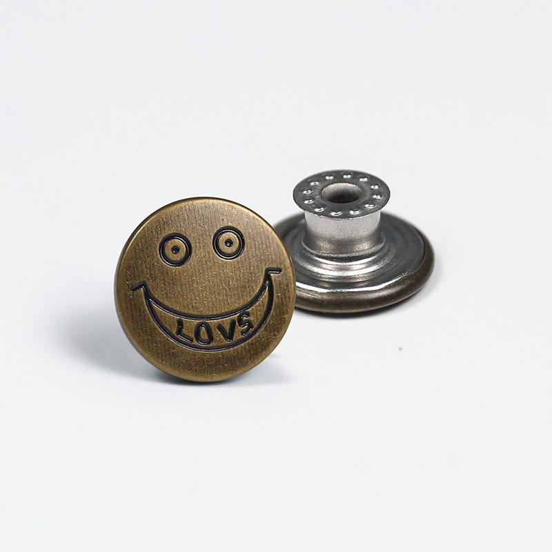 Antique Bronze Smooth Metal Tack Button for Jeans, Jackets & Dungarees with Engraving