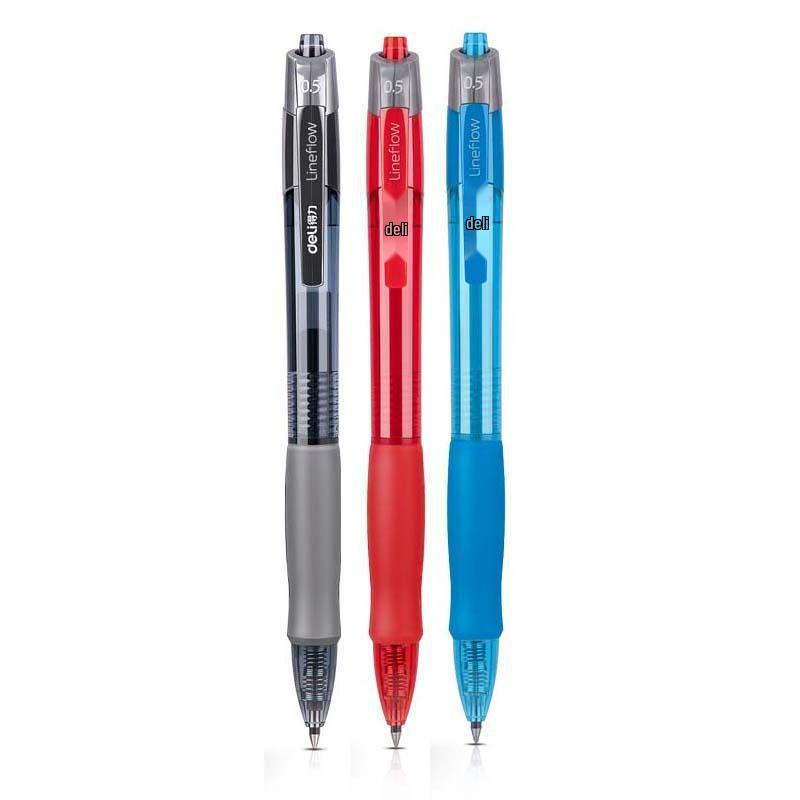 Deli Push-Button Gel Fountain Pen for Students - Exam-Ready, Press-Type, Bullet Tip, Carbon Black, Water-Based Sign Pen.
