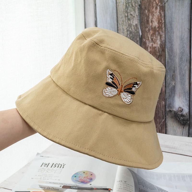 Summer Ladies Bucket Hat Butterfly Embroidered Foldable Flat Bottom Summer Fishing Fisherman Fashion Hat Hip-hop Hat