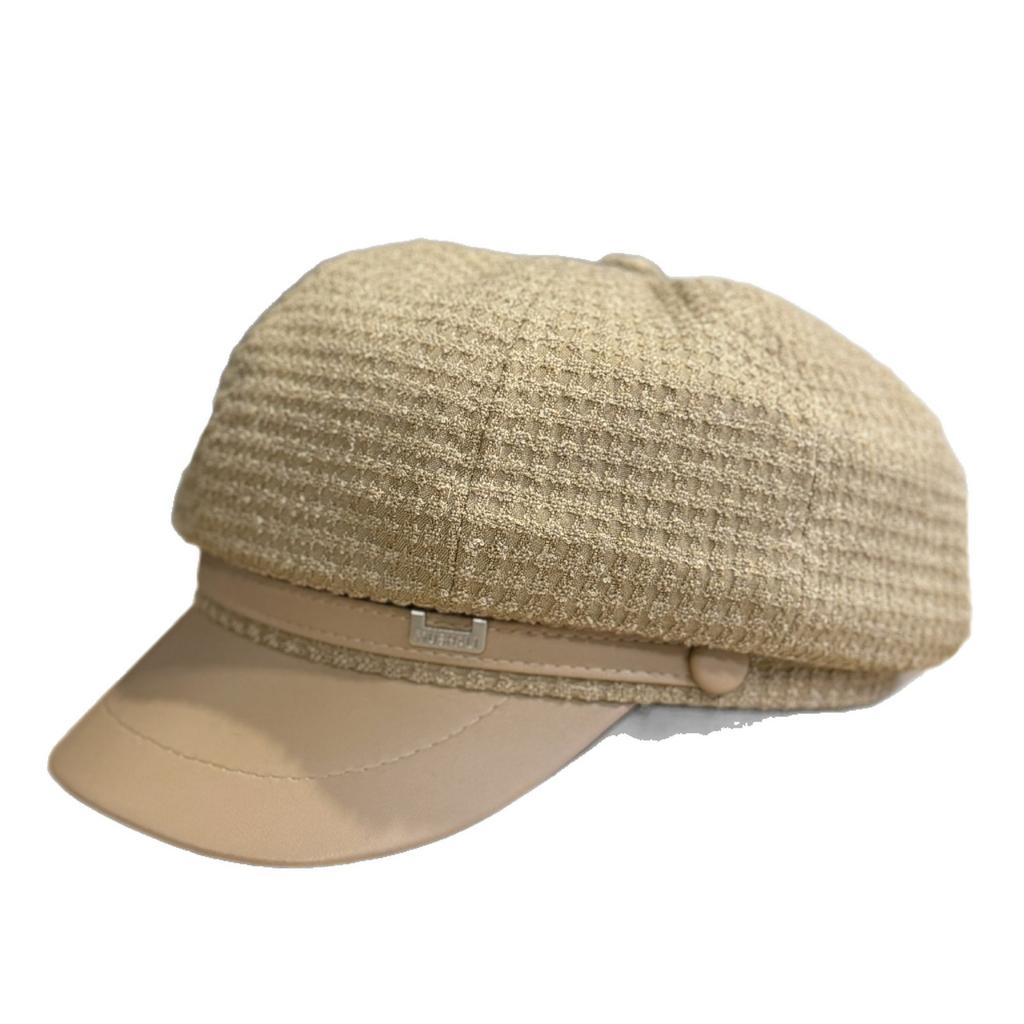 New Autumn and Winter Plaid Leather Octagonal Hat for Women Spring and Autumn Retro British Painter Hat Showing Face Small Duck Cap
