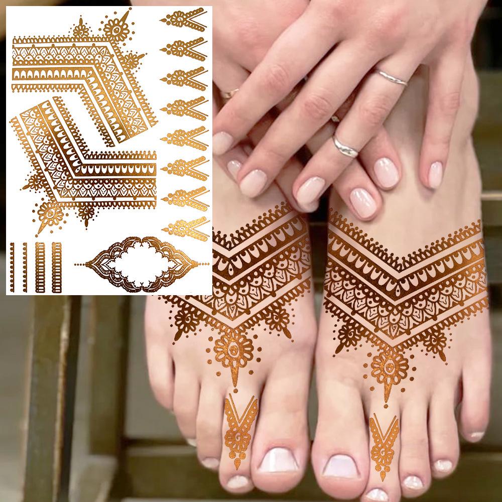Nuevas Pegatinas Temporales de Tatuaje con Estampado en Caliente de Henna Transfronterizas para Mano, Pie y Brazo