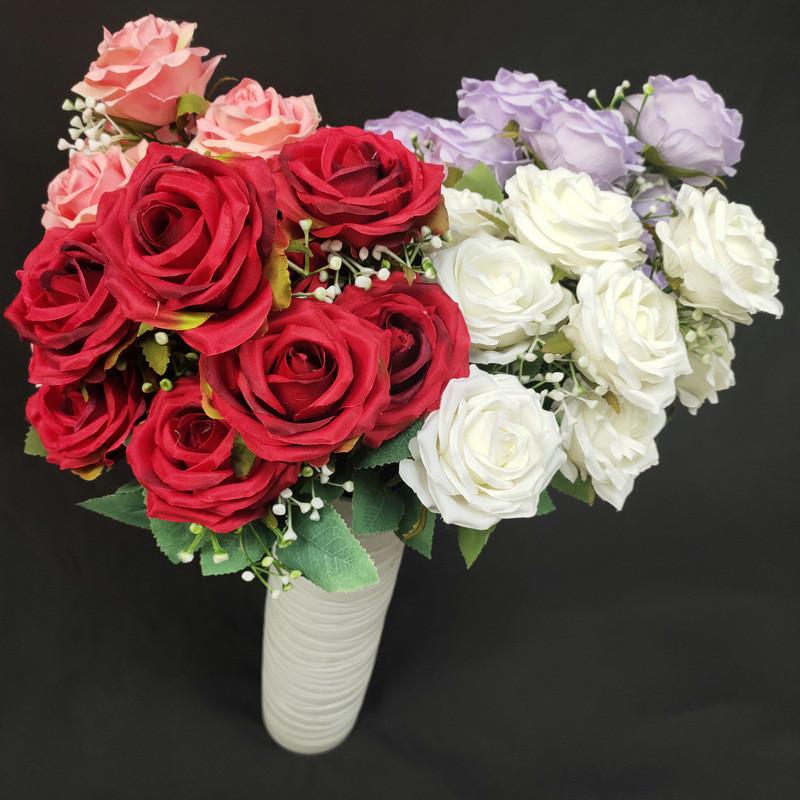Realistic Rose Silk Bouquet 9 Stems Wedding Photography Props Decoration Home
