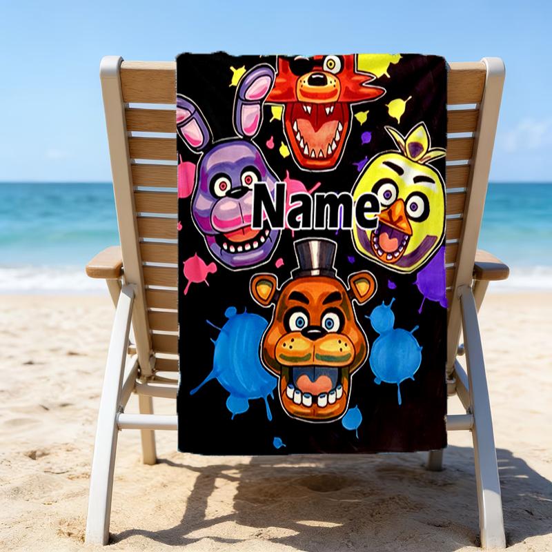 1pc Freddy Bear2 Beach Towel with Custom Name, Beach/Swimming/Bath/Picnic/Camping Towel, Suitable for Seaside Beaches
