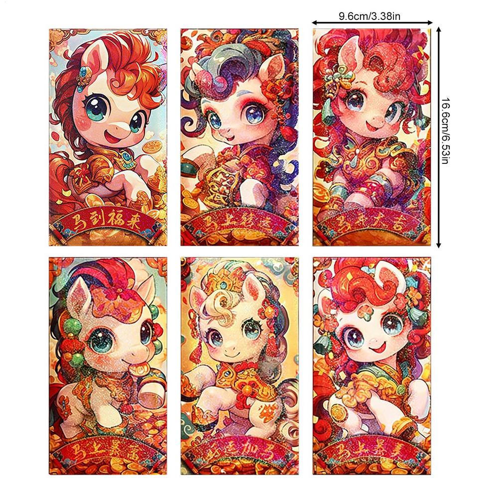 

Chinese Red Envelope 6 Pieces Horse Pattern Packet 2026 Paper Chinese New Year Envelopes For Boys Girls Adults Friends Birthday