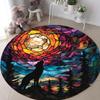 Stained Glass Wolf Howling Round Carpet Wolf Silhouette Art Non-Slip Floor Decor Mat for Living Room Bedroom Home Decor Rug