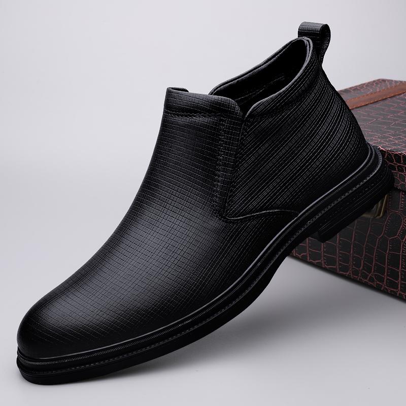 High Quality Genuine Leather Men Chelsea Boots Luxury Brand Man Business Boots Warm Plush Fur Botas Winter Formal High Top Shoes