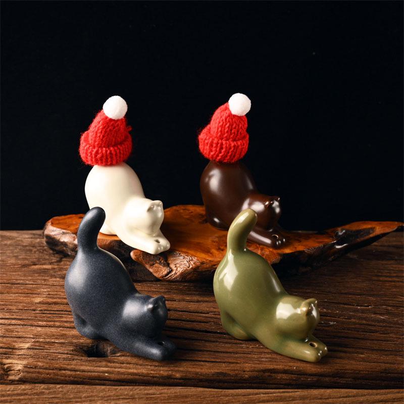 Zen-Style Cat Incense Holder: Ceramic Ornament for Home, Tea Table, Agarwood & Sandalwood Incense