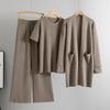 Temperament Knitted Set Women's Autumn Winter Top Mid Length Cardigan Coat Wide Leg Pants 3 Piece Set Trendy