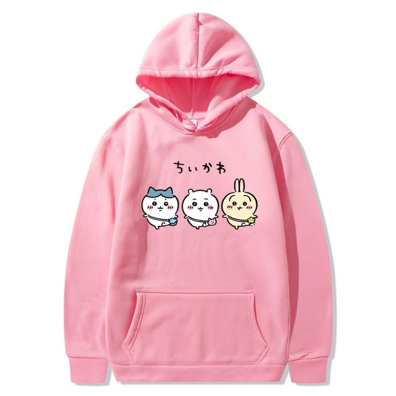 Chiikawa Self-mocking Bear Anime Couple Hoodie Fleece Lined Womens Casual Winter Hooded Sweatshirt