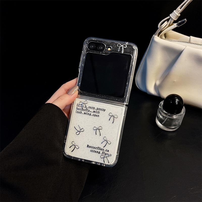 Ins Style High-end Phone Case for Samsung Zflip6 Foldable Screen Flip Zflod5 Glitter Bow W24
