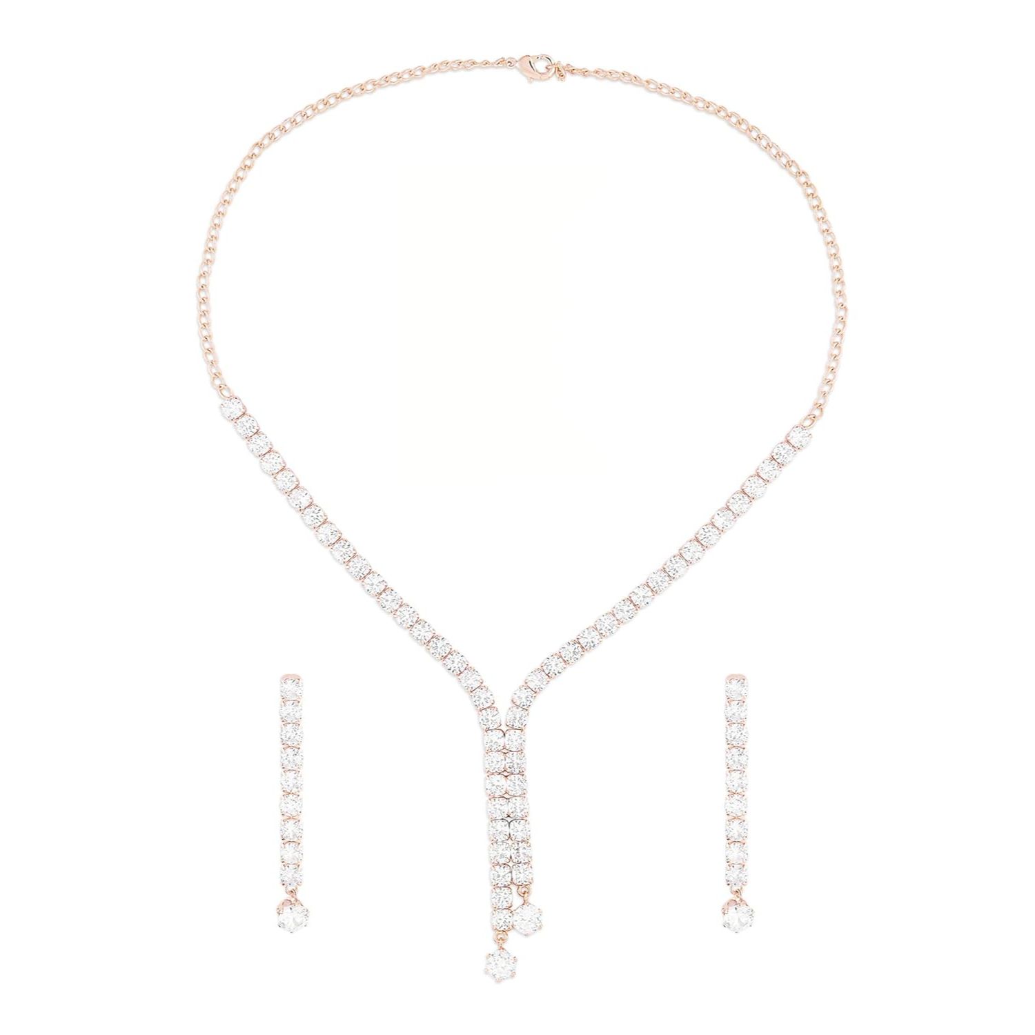 Розовый Ослепительный Кубический Цирконий Современный Вечерний Блестящий Колье-Лариат и Серьги Набор Для Женщин