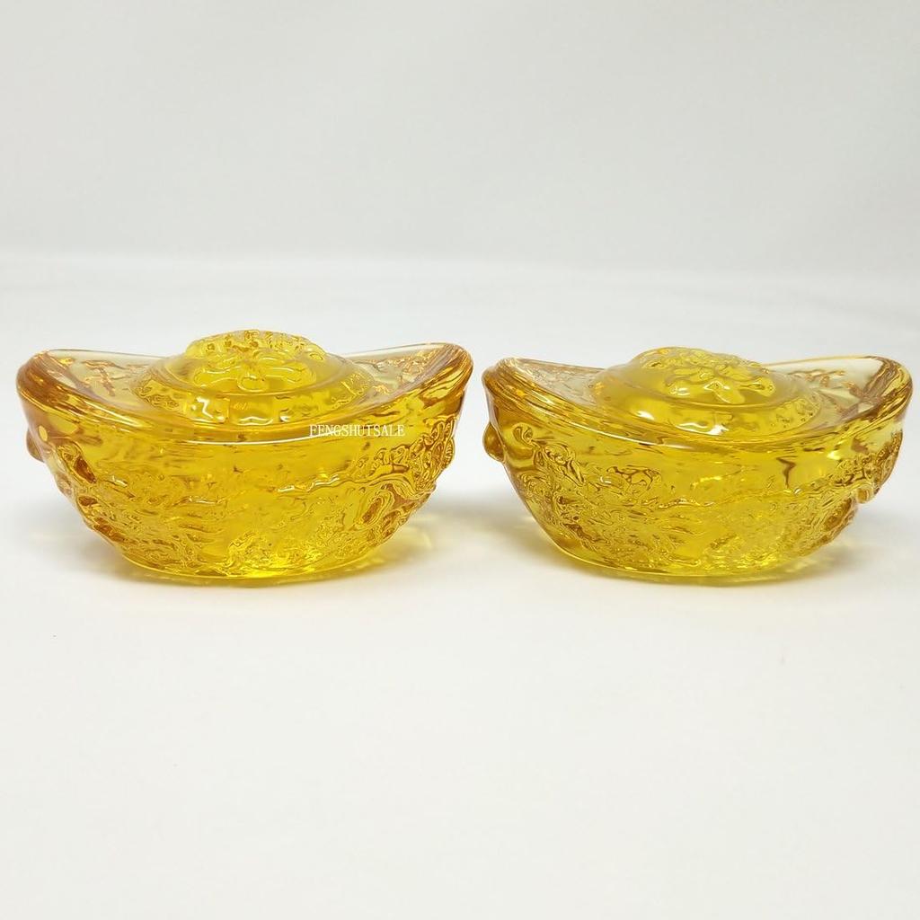 Fengshui 2 PCS Yellow Crytal Feng Shui Golden Ingot/Yuan Bao, Office Living Room Decoration Attract Wealth and Good Luck W3382