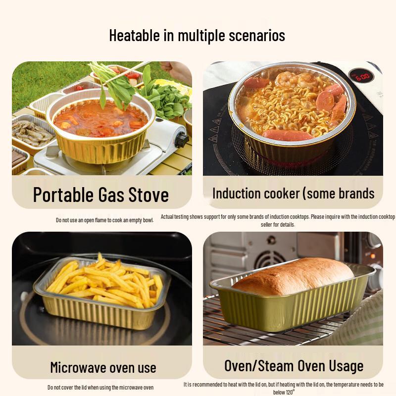 ZISIZ Round Gold 5000ml Aluminum Foil Takeaway Container Set (10 Pcs with Lids)