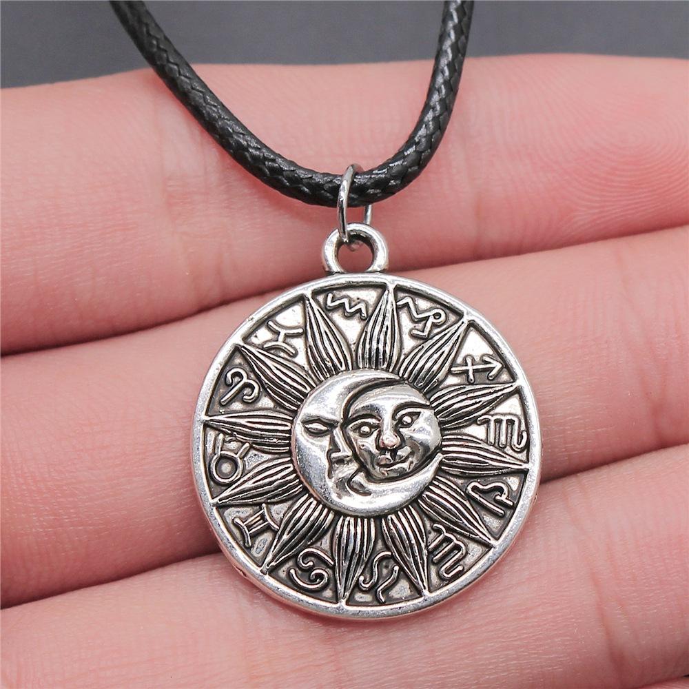 30 Styles Unisex Amulet Wicca Jewelry Gift Sun Moon Star Pentagram Pendant Necklace Black Leather Cord