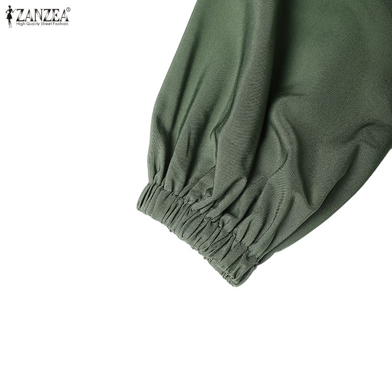 ZANZEA Dámské ležérní šaty s kulatým výstřihem, volné, s dlouhým rukávem, plisované, dlouhé