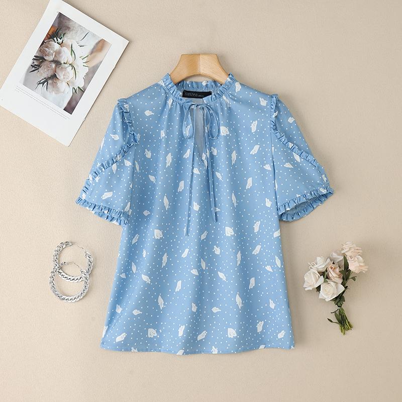 

ZANZEA Женская повседневная летняя блузка с коротким рукавом и принтом на шнуровке и V-образным вырезом S