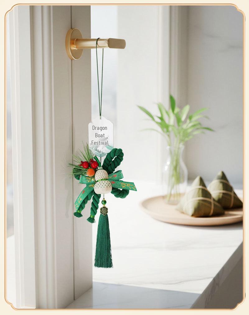 Dragon Boat Festival 2026 Hand-Woven Wanzi Knot Zongzi Pendant with Bell - New Home Decoration Ornament