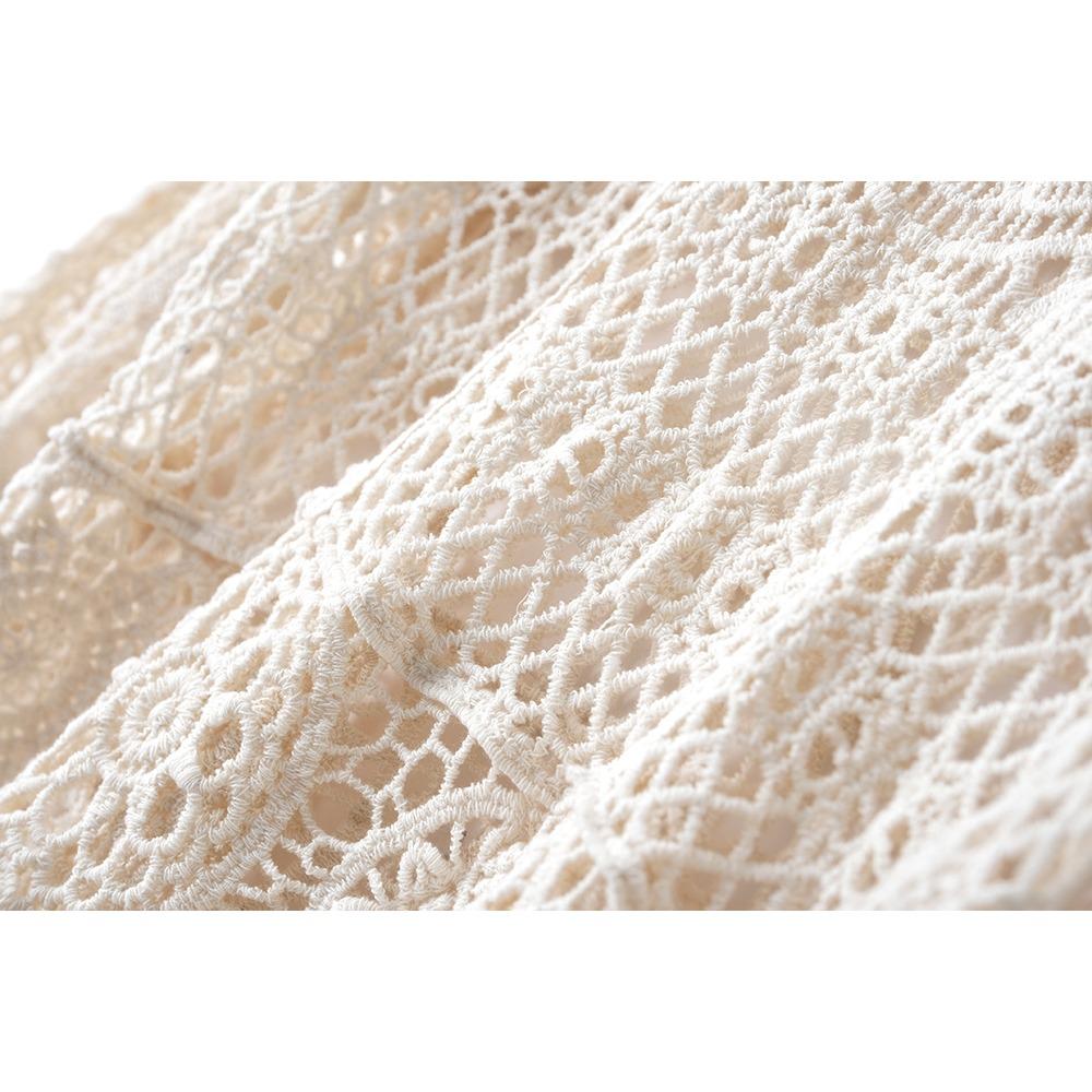 DIMANAF 2025 Skirt Suit Women  Beach Short Sleeve Lace Knitting Hollow Out Sexy O-Neck Hollow Summer Style Tops Tees Loose Basic