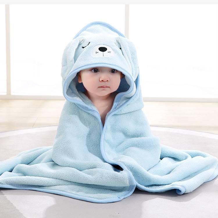 Baby Hooded Bath Towel with Cartoon Embroidery - Soft, Absorbent Coral Fleece Swaddle Cape