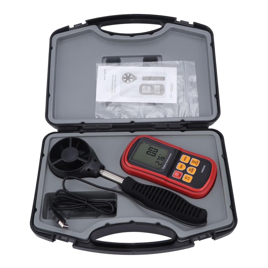 Anemometru GM8909 cu afișaj digital multifuncțional, anemometru portabil cu direcția vântului, cu stocare de date