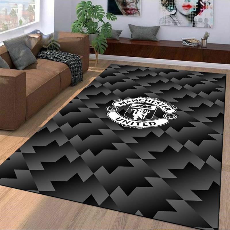 Manchester United Logo Carpet with Black Zigzag Pattern Design Suitable for Use As an Anti-slip for Living Room Bedroom Sofas