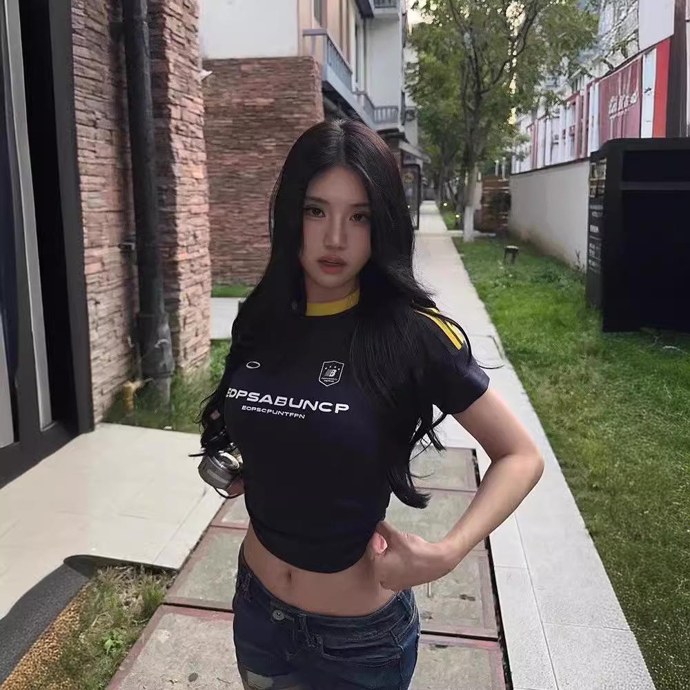 Women's Retro Color Block Raglan T-Shirt - Y2K Slimming Short Sleeve Cropped Top