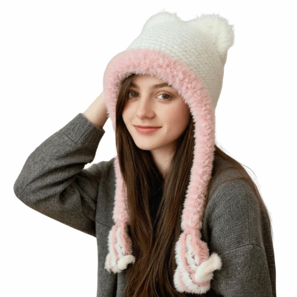 

Мягкие зимние пуловеры шапки кошачьи ушки утолщенная шапка-бини универсальная шапка для защиты ушей для улицы белый