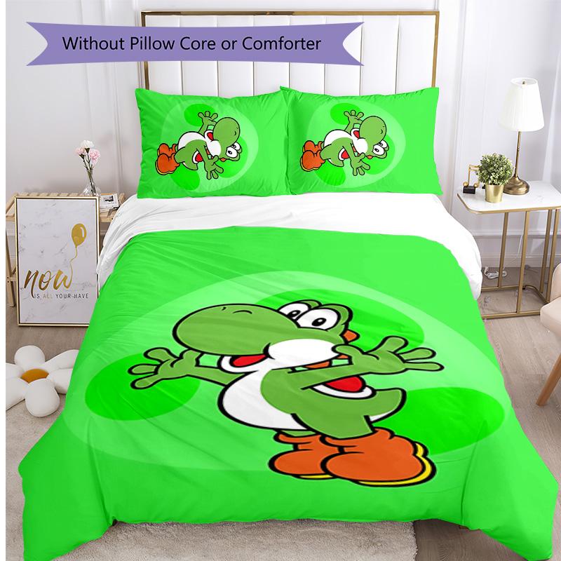 Yoshi dinosaur Printed 3PCS Bedding Set Soft Breathable Duvet Cover Pillowcases Set Washable Bedroom Decor Home Gift