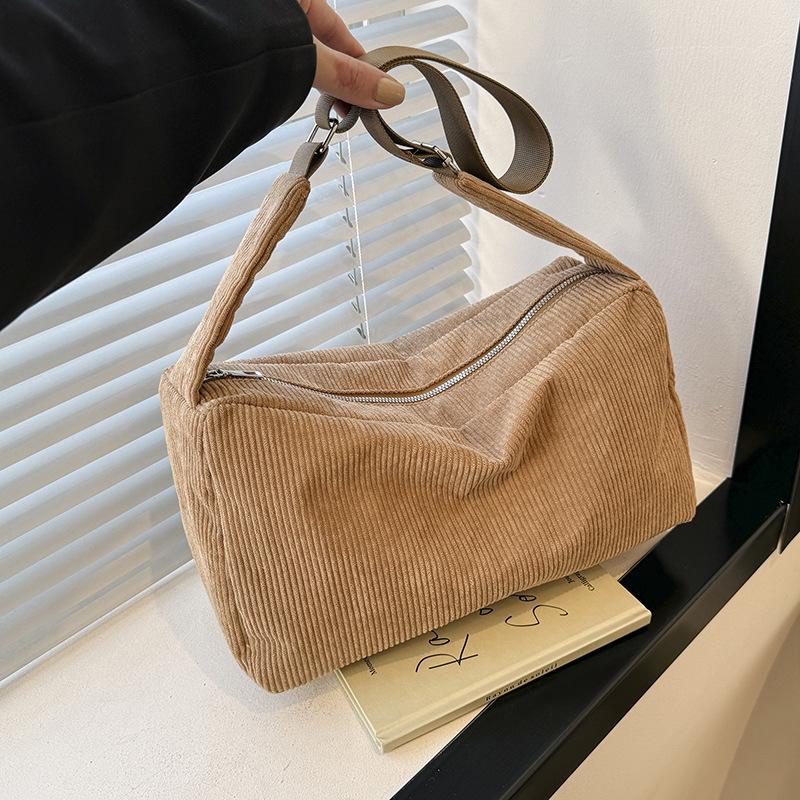 Velká retro plátěná taška přes rameno z manšestru pro ženy 2023 - Ležérní crossbody taška pro studenty