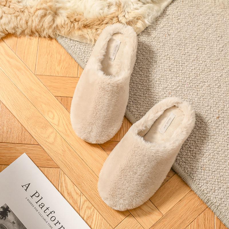 Women's Waterproof Non-Slip Short Plush Cotton Slippers - Thick Sole, Solid Color, Indoor/Outdoor
