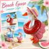 7 Inch Summer Beach Style Goose Figurine with Straw Hat Sunglasses Swim Ring and Dress Set for Decorative Display