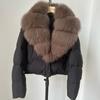 Womens Short Puffer Coat With Oversized Fox Fur Collar Warm Winter Outerwear Loose Fit Stylish Daily Wear