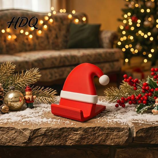 Compact Desktop Organizer 3D Printed Santa Hat Phone Stand Christmas Desk Holder for Holiday Theme Office Supplies Phone Creative Sturdy Cell Dock,