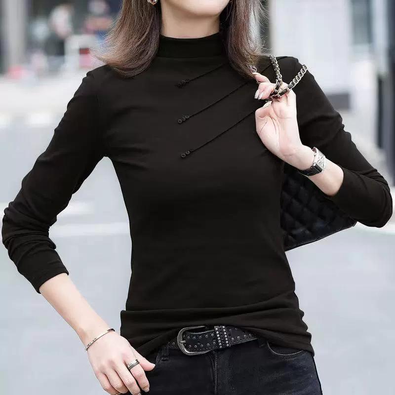 Autumn and Winter Chic German Velvet Semi High Neck Top for Women, Slim Fit and Slimming Bottom Shirt for Women's Wear