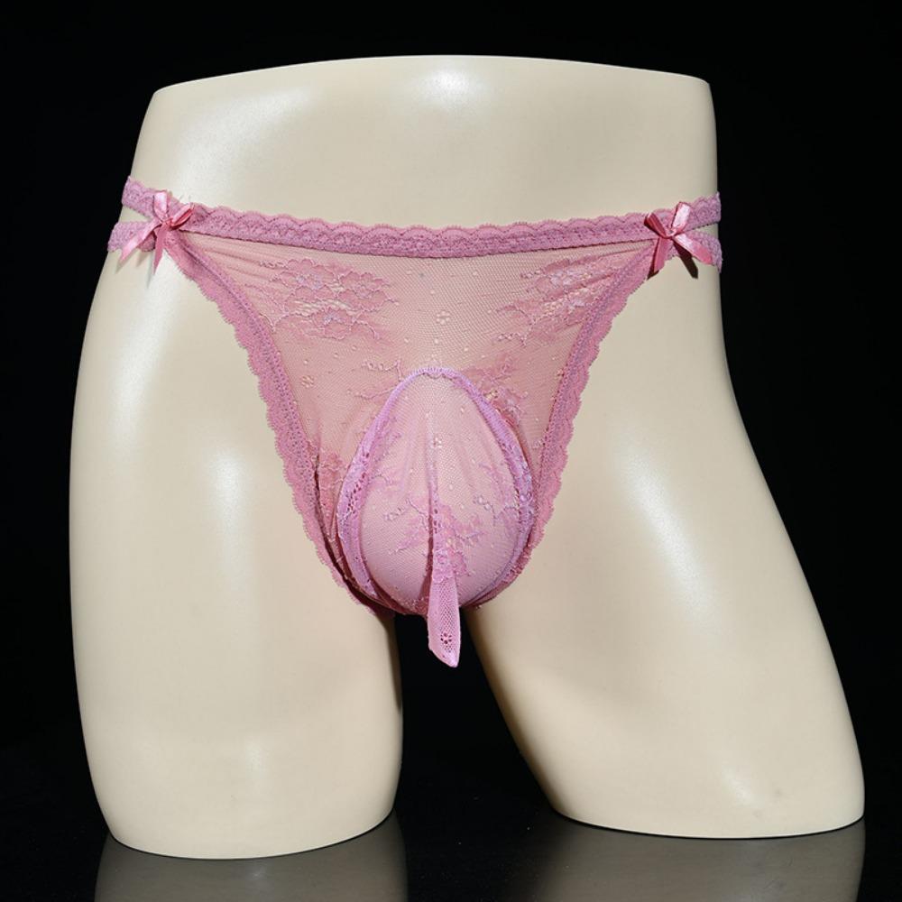 Nízký pas Pánská tanga Sexy krajka Prodyšné Tenké Sexy Kalhotky Taška Egg Jj Set Kalhotky Fake Girl Temptation
