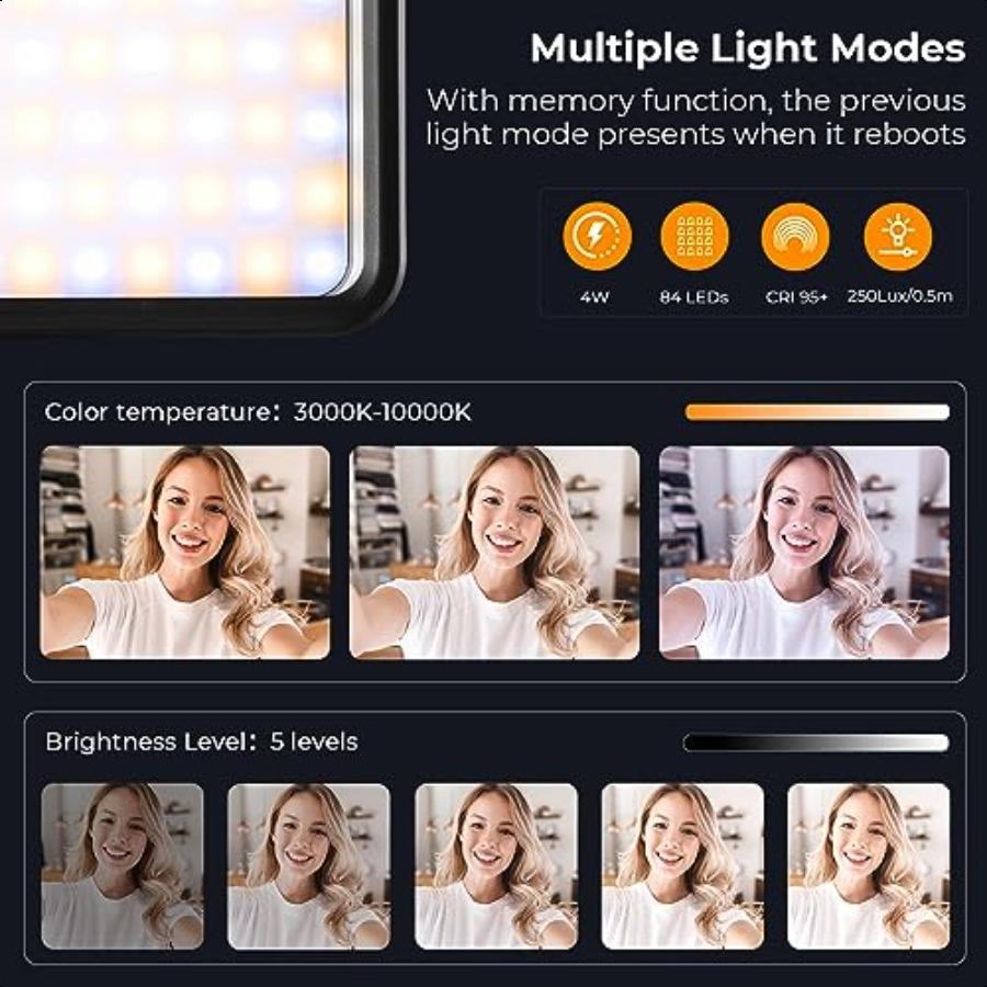 KF Concept LED Video Light Clip Fill Light with 4 Color Filter 2000mAh Rechargeable Conference Light CRI 95+ 3 Light Modes Port