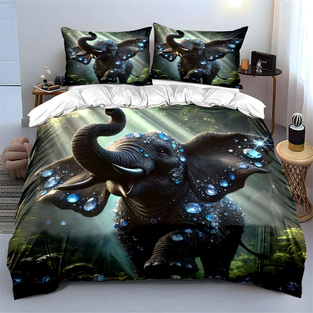 Sparkling Elephant Decor Set Soft Comfortable Duvet Cover Bedding Set Included 1*Duvet Cover & 2*Pillowcases, Gift