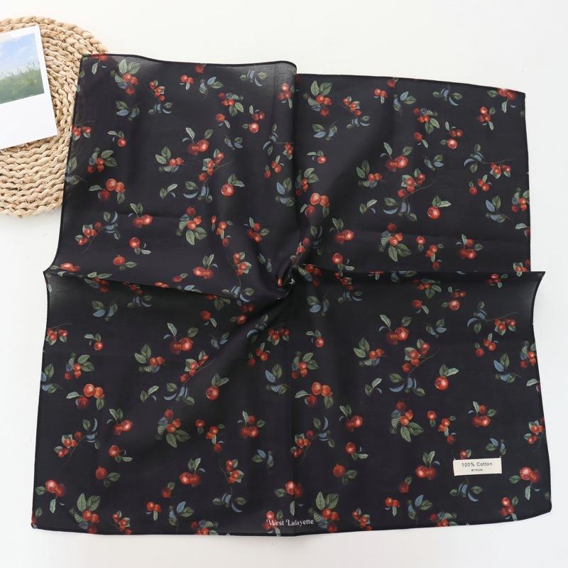 100% Cotton Kerchief Floral Thin High-Grade Silk Scarf Travel Scarf Decorative Western Style Scarf for Women Small Sqare Scarf