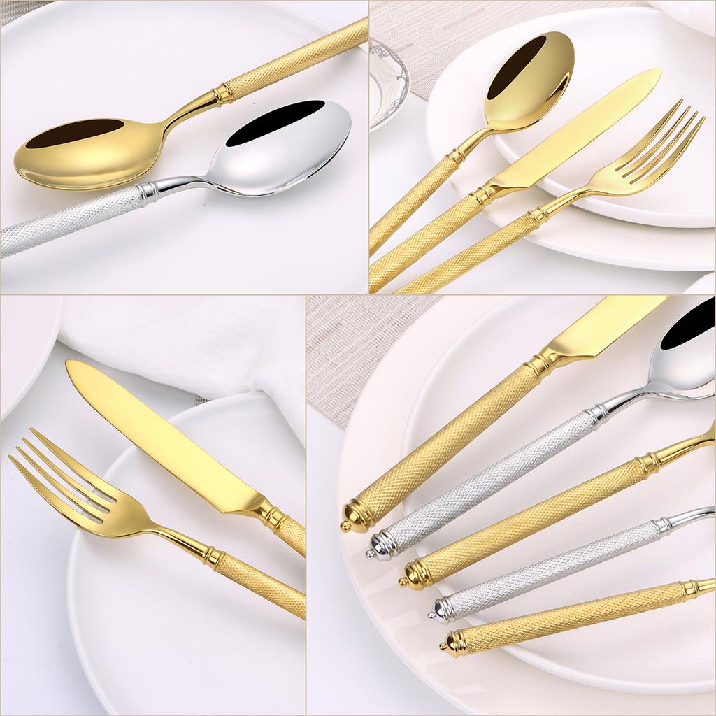 4/8/12/16Pcs Gold Heavy Tableware Stainless Steel 304 Cutlery Sliver Dinner Set Mirror Western Knife Fork Spoon Kitchen Utensils