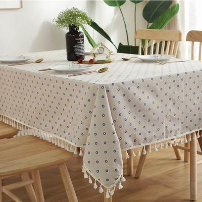 Rectangle Tablecloth With Lace Tassel Blue Daisy Flower Pattern Home Coffee Pendant Tea Table Pad Meal Cloth